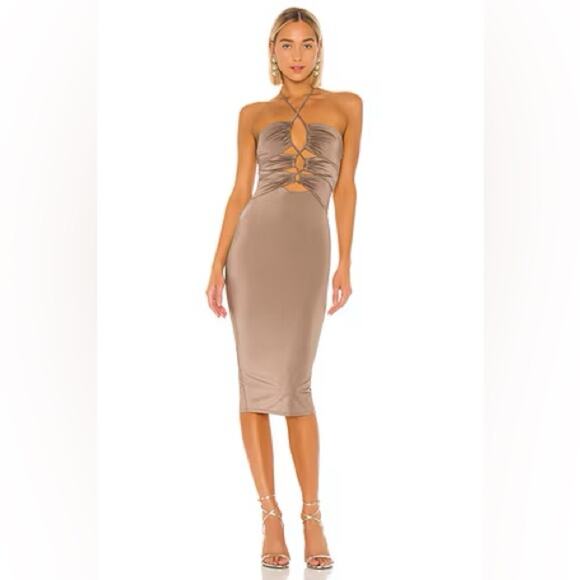 NWT Michael Costello x Revolve Gavriele Taupe Midi Dress. - Picture 1 of 6